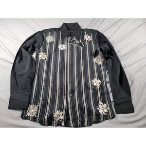 Dragonfly Rockabilly Embroidered Floral‎ Long Sleeve Shirt Medium Button up NEW